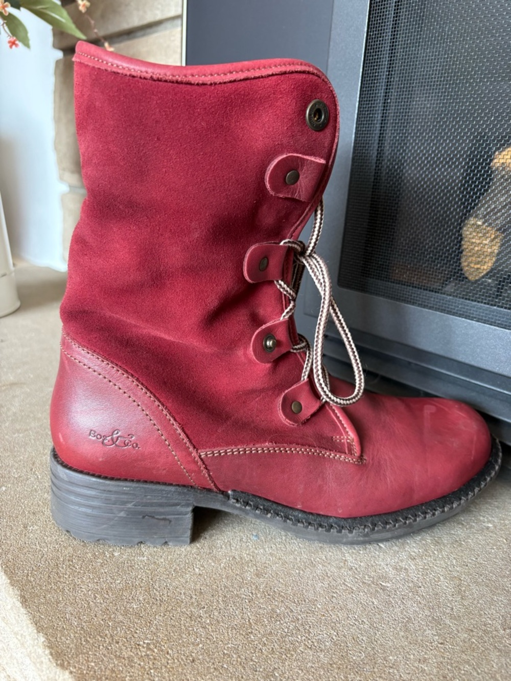 Bos. & Co. Burgundy Suede and Leather Lace-Up Ankle Boots